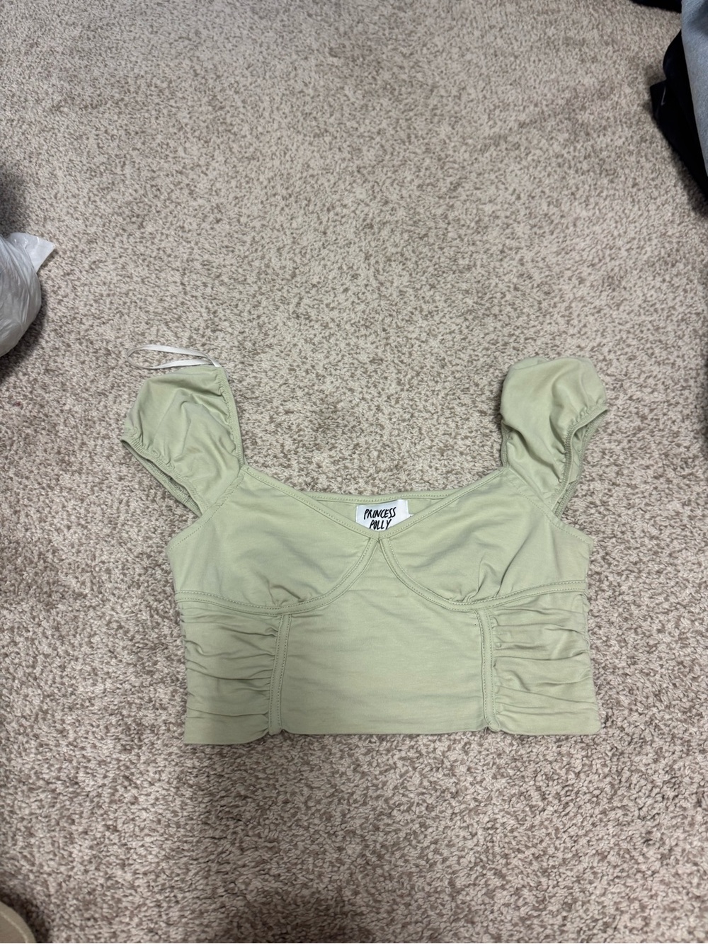 Princess Polly Light Sage Puff-Sleeve Ruched Crop Top